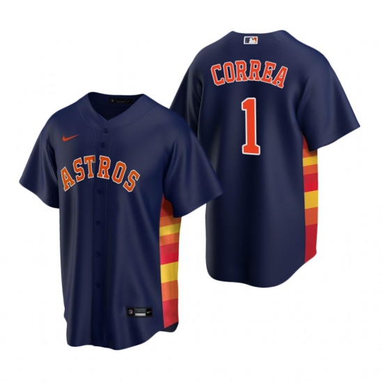 Men's Nike Houston Astros 1 Carlos Correa Navy Alternate Stitched Baseball Jersey