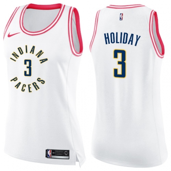 Women's Nike Indiana Pacers 3 Aaron Holiday Swingman White Pink Fashion NBA Jersey