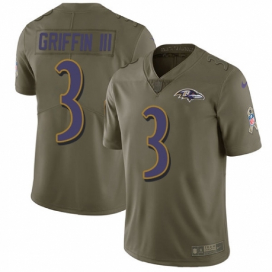 Men's Nike Baltimore Ravens 3 Robert Griffin III Limited Olive 2017 Salute to Service NFL Jersey