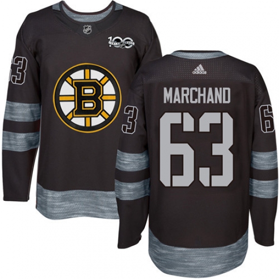 Men's Adidas Boston Bruins 63 Brad Marchand Authentic Black 1917-2017 100th Anniversary NHL Jersey