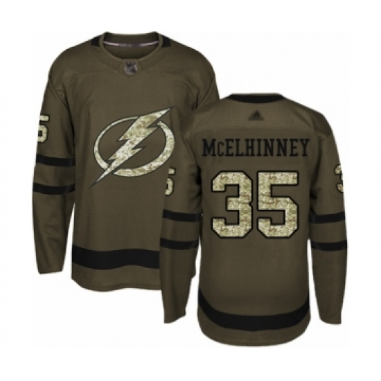 Youth Tampa Bay Lightning 35 Curtis McElhinney Authentic Green Salute to Service Hockey Jersey