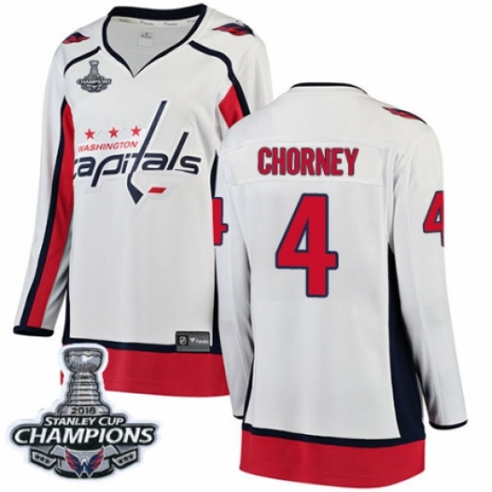 Women's Washington Capitals 4 Taylor Chorney Fanatics Branded White Away Breakaway 2018 Stanley Cup Final Champions NHL Jersey