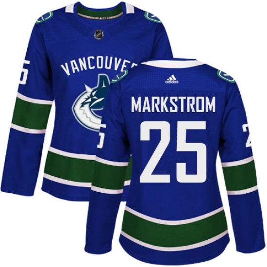 Women's Adidas Vancouver Canucks 25 Jacob Markstrom Authentic Blue Home NHL Jersey