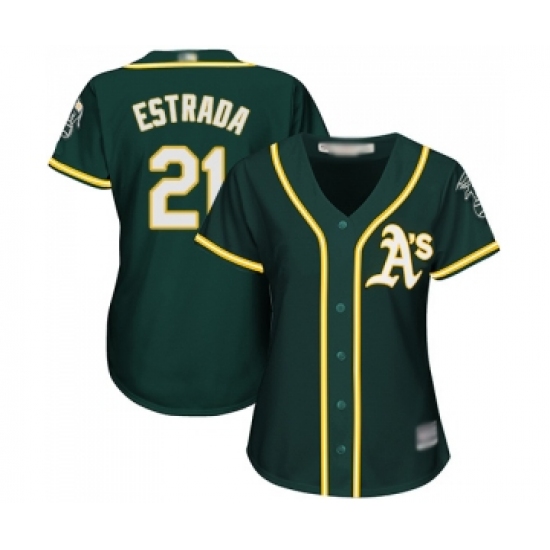 Women's Oakland Athletics 21 Marco Estrada Replica Green Alternate 1 Cool Base Baseball Jersey