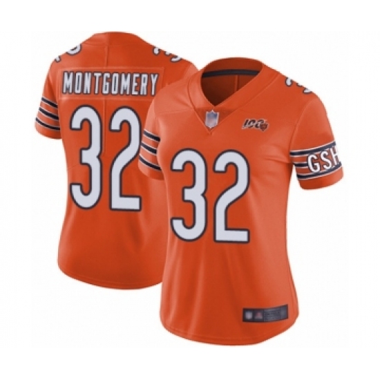 Women's Chicago Bears 32 David Montgomery Orange Alternate 100th Season Limited Football Jersey