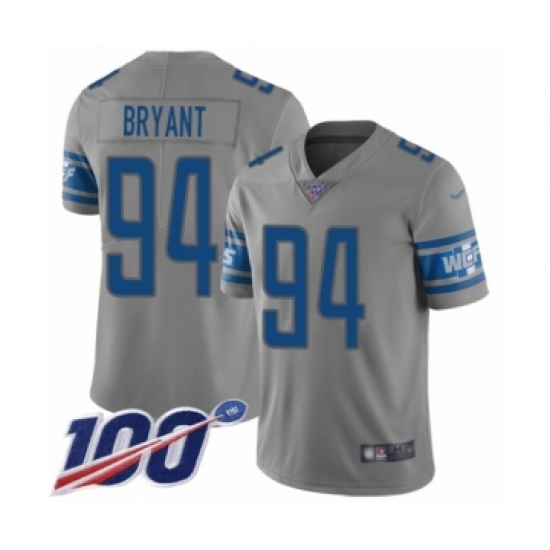 Men's Detroit Lions 94 Austin Bryant Limited Gray Inverted Legend 100th Season Football Jersey
