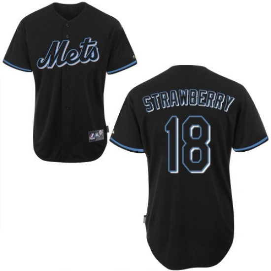 Men's Majestic New York Mets 18 Darryl Strawberry Authentic Black Fashion MLB Jersey