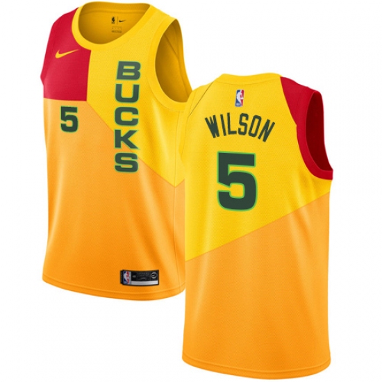 Youth Nike Milwaukee Bucks 5 D. J. Wilson Swingman Yellow NBA Jersey - City Edition