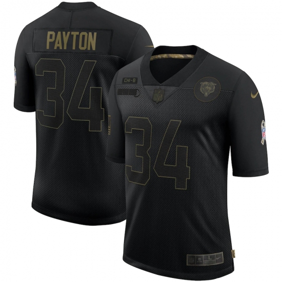 Men's Chicago Bears 34 Walter Payton Black Nike 2020 Salute To Service Limited Jersey