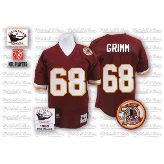 Mitchell and Ness Washington Redskins 68 Russ Grimm Burgundy Red Team Color With 50TH Patch Patch Authentic Throwback NFL Jersey