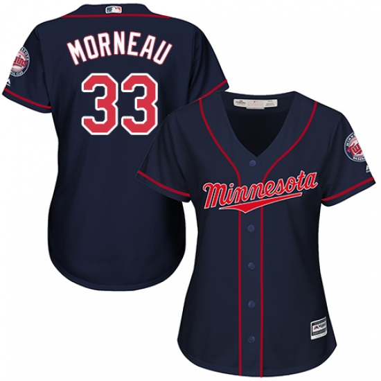 Women's Majestic Minnesota Twins 33 Justin Morneau Authentic Navy Blue Alternate Road Cool Base MLB Jersey