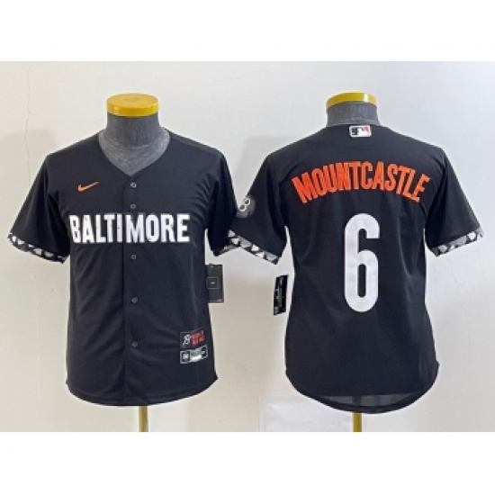 Youth Baltimore Orioles 6 Ryan Mountcastle Black 2023 City Connect Cool Base Stitched Jersey