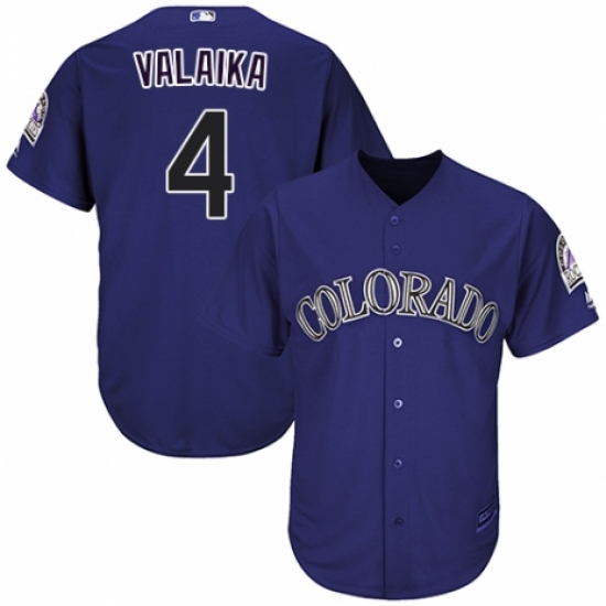 Youth Majestic Colorado Rockies 4 Pat Valaika Replica Purple Alternate 1 Cool Base MLB Jersey