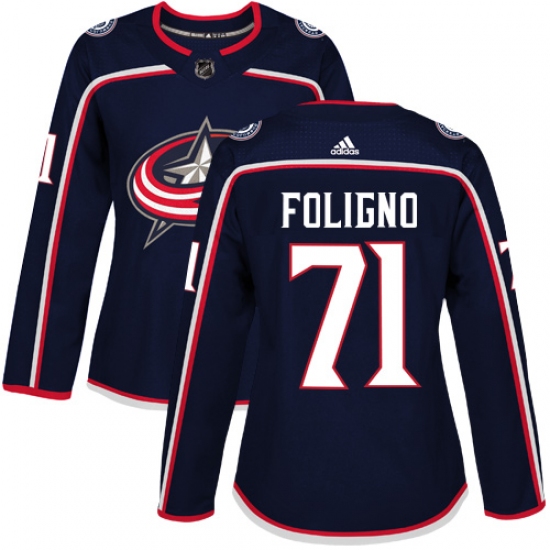 Women's Adidas Columbus Blue Jackets 71 Nick Foligno Authentic Navy Blue Home NHL Jersey