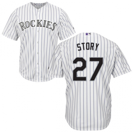 Men's Majestic Colorado Rockies 27 Trevor Story Replica White Home Cool Base MLB Jersey