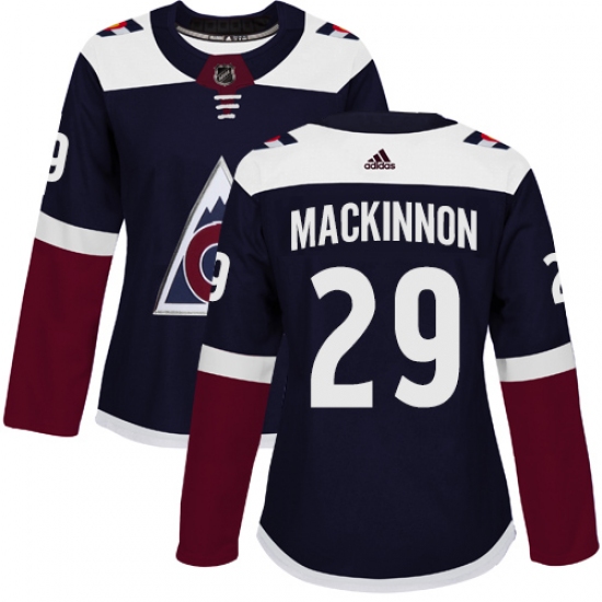 Women's Adidas Colorado Avalanche 29 Nathan MacKinnon Authentic Navy Blue Alternate NHL Jersey