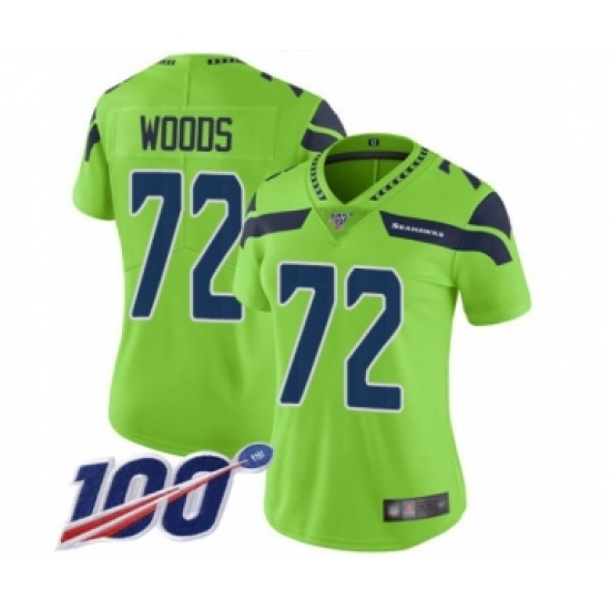 Women's Seattle Seahawks 72 Al Woods Limited Green Rush Vapor Untouchable 100th Season Football Jersey