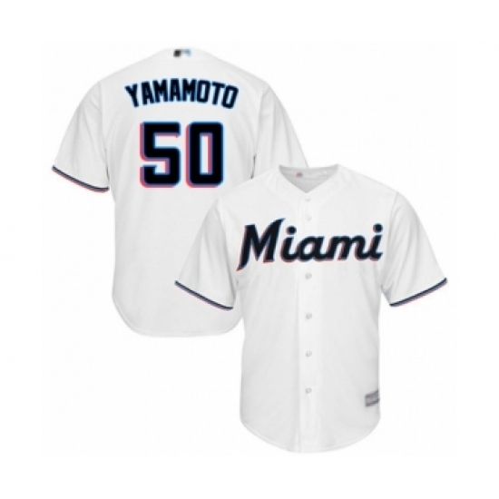 Youth Miami Marlins 50 Jordan Yamamoto Authentic White Home Cool Base Baseball Player Jersey