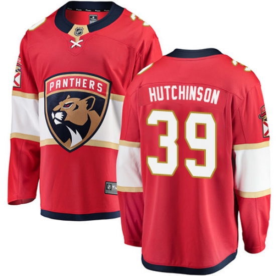 Men's Florida Panthers 39 Michael Hutchinson Authentic Red Home Fanatics Branded Breakaway NHL Jersey