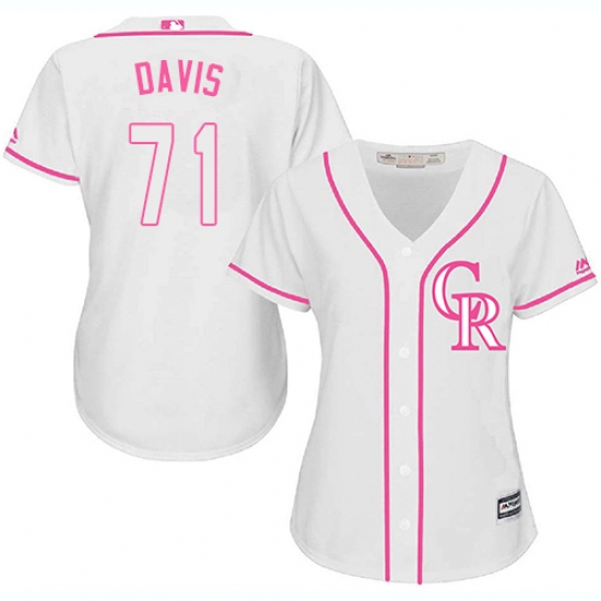 Women's Majestic Colorado Rockies 71 Wade Davis Authentic White Fashion Cool Base MLB Jersey