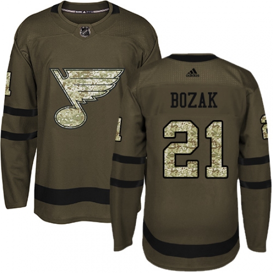 Youth Adidas St. Louis Blues 21 Tyler Bozak Authentic Green Salute to Service NHL Jersey