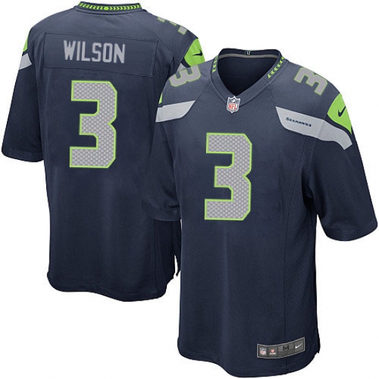 Men's Nike Seattle Seahawks 3 Russell Wilson Game Steel Blue Team Color NFL Jersey