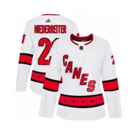 Women's Carolina Hurricanes 21 Nino Niederreiter Authentic White Away Hockey Jersey