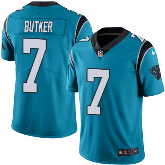 Men's Nike Carolina Panthers 7 Harrison Butker Blue Alternate Vapor Untouchable Limited Player NFL Jersey