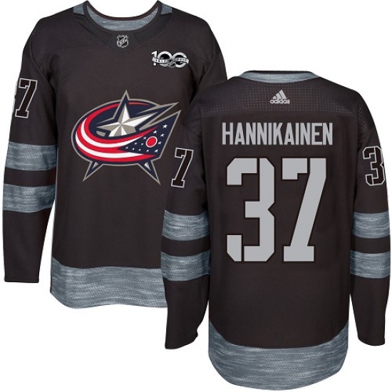 Men's Adidas Columbus Blue Jackets 37 Markus Hannikainen Authentic Black 1917-2017 100th Anniversary NHL Jersey