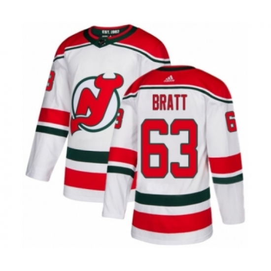 Men's Adidas New Jersey Devils 63 Jesper Bratt Premier White Alternate NHL Jersey