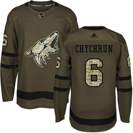 Men's Adidas Arizona Coyotes 6 Jakob Chychrun Authentic Green Salute to Service NHL Jersey