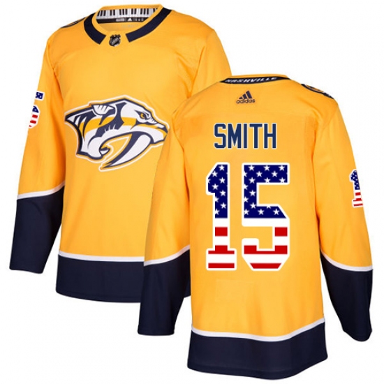 Men's Adidas Nashville Predators 15 Craig Smith Authentic Gold USA Flag FashionNHL Jersey