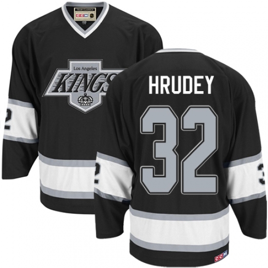 Men's CCM Los Angeles Kings 32 Kelly Hrudey Authentic Black Throwback NHL Jersey