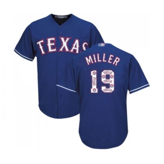 Men's Texas Rangers 19 Shelby Miller Authentic Royal Blue Team Logo Fashion Cool Base Baseball Jersey