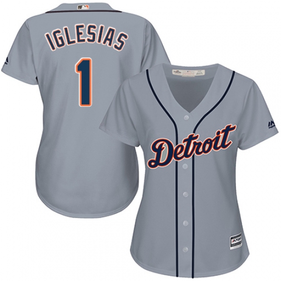 Women's Majestic Detroit Tigers 1 Jose Iglesias Replica Grey Road Cool Base MLB Jersey