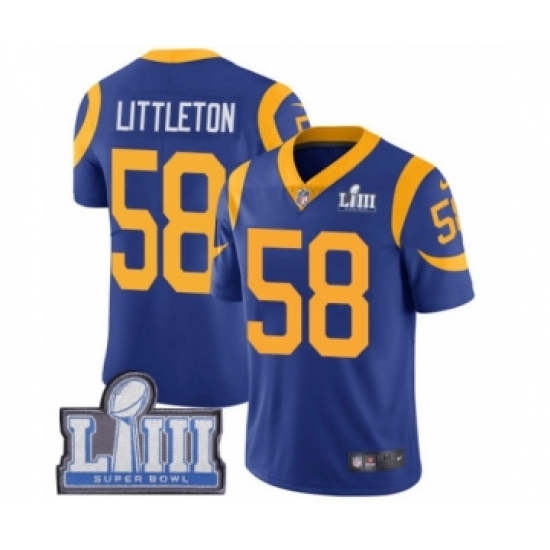 Men's Nike Los Angeles Rams 58 Cory Littleton Royal Blue Alternate Vapor Untouchable Limited Player Super Bowl LIII Bound NFL Jersey