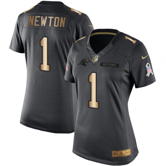 Women's Nike Carolina Panthers 1 Cam Newton Limited Black/Gold Salute to Service NFL Jersey