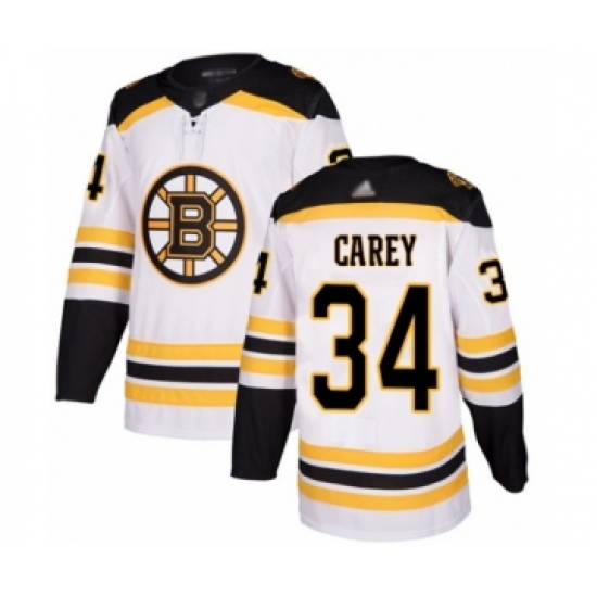 Men's Boston Bruins 34 Paul Carey Authentic White Away Hockey Jersey