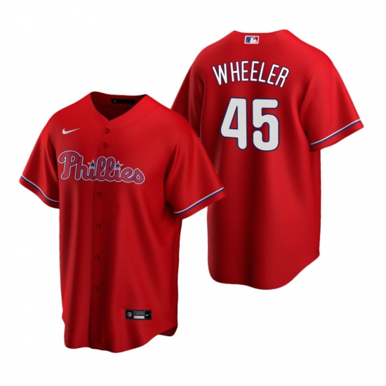 Men's Nike Philadelphia Phillies 45 Zack Wheeler Red Alternate Stitched Baseball Jersey