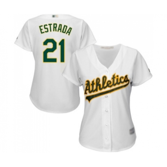 Women's Oakland Athletics 21 Marco Estrada Replica White Home Cool Base Baseball Jersey