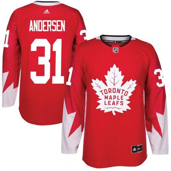 Men's Adidas Toronto Maple Leafs 31 Frederik Andersen Authentic Red Alternate NHL Jersey