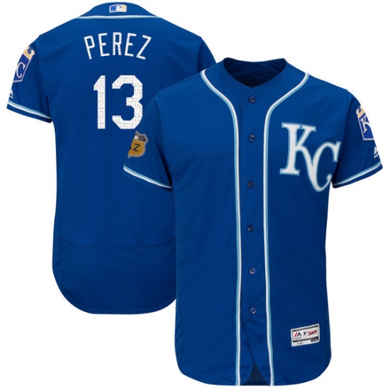 Men's Majestic Kansas City Royals 13 Salvador Perez Royal Blue 2017 Spring Training Authentic Collection Flex Base MLB Jersey