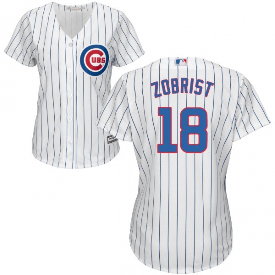 Women's Majestic Chicago Cubs 18 Ben Zobrist Authentic White Home Cool Base MLB Jersey