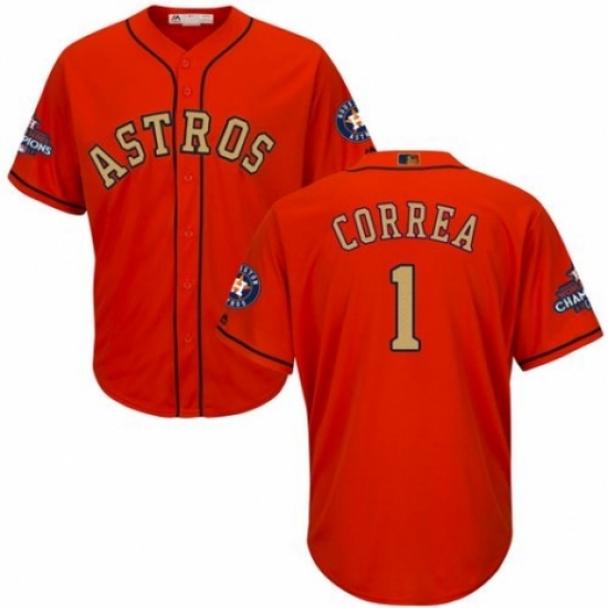 Men's Majestic Houston Astros 1 Carlos Correa Replica Orange Alternate 2018 Gold Program Cool Base MLB Jersey