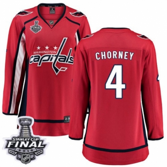 Women's Washington Capitals 4 Taylor Chorney Fanatics Branded Red Home Breakaway 2018 Stanley Cup Final NHL Jersey