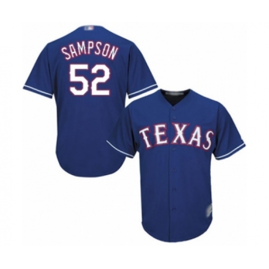 Youth Texas Rangers 52 Adrian Sampson Authentic Royal Blue Alternate 2 Cool Base Baseball Player Jersey