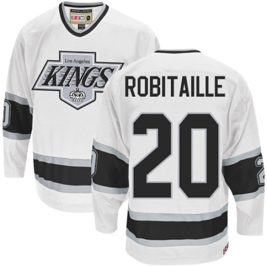 Men's CCM Los Angeles Kings 20 Luc Robitaille Authentic White Throwback NHL Jersey