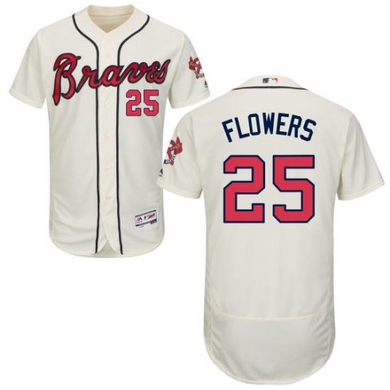 Men's Majestic Atlanta Braves 25 Tyler Flowers Cream Alternate Flex Base Authentic Collection MLB Jersey