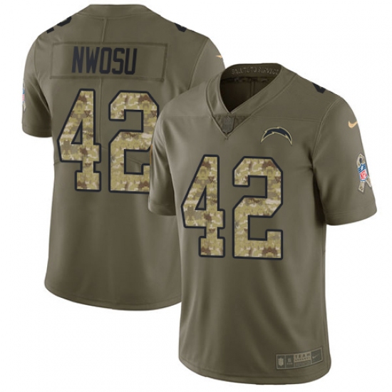 Youth Nike Los Angeles Chargers 42 Uchenna Nwosu Limited Olive Camo 2017 Salute to Service NFL Jersey