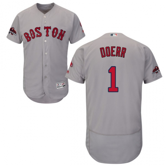 Men's Majestic Boston Red Sox 1 Bobby Doerr Grey Road Flex Base Authentic Collection 2018 World Series Champions MLB Jersey